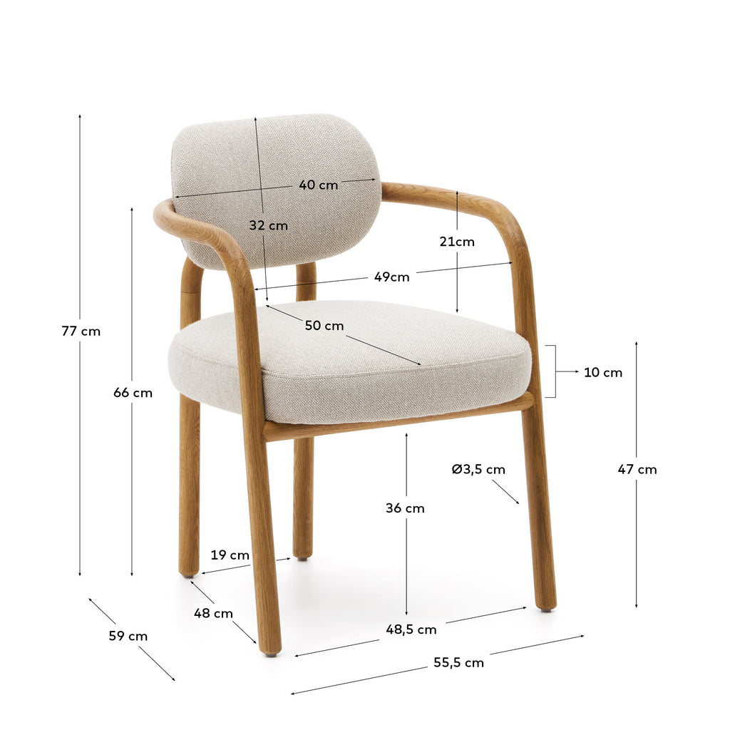 Melqui beige chair in solid oak wood a natural finish