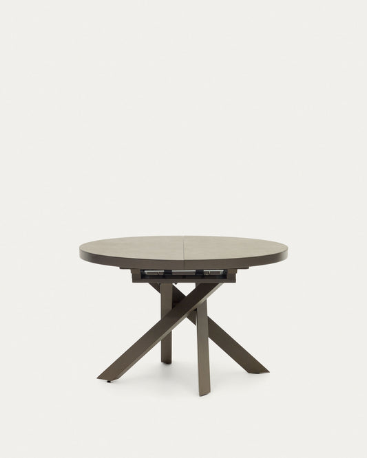 Table extensible ronde Vashti en grès cérame et pieds en acier finition marron Ø120(160)cm