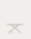 Table extensible Atminda verre trempé et pieds en acier finition blanche 160 (210) x 90 cm