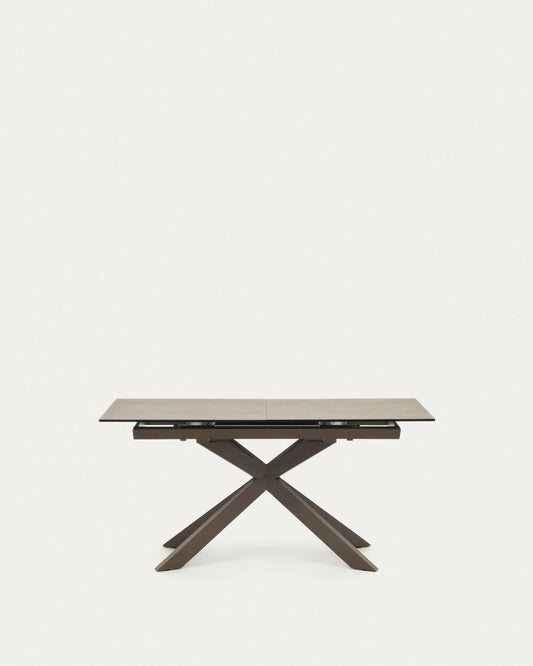Table extensible Atminda en grès cérame et pieds en acier finition grise 160(210)x90 cm