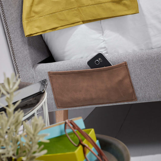 Lit déhoussable Dyla gris clair avec pieds en bois de hêtre pour matelas de 90 x 190 cm