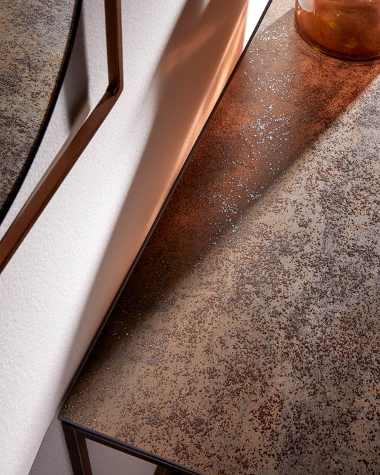 Table d'appoint Rewena plateau en grès cérame marron et pieds en acier noir 45 x 30 cm