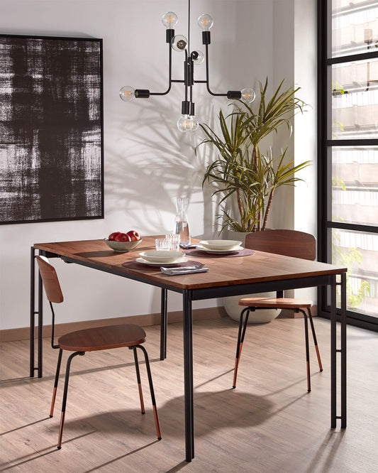 Table extensible Kesia en contreplaqué de noyer et pieds en acier noir 160 (220 ) x 90 cm