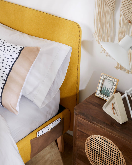 Housse pour lit Dyla jaune moutarde pour matelas de 160 x 200 cm