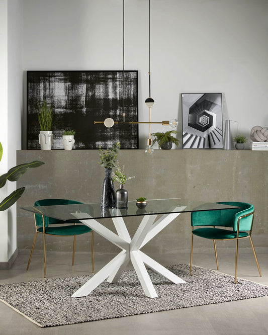 Table Argo en verre et pieds en acier finition blanche 200 x 100 cm