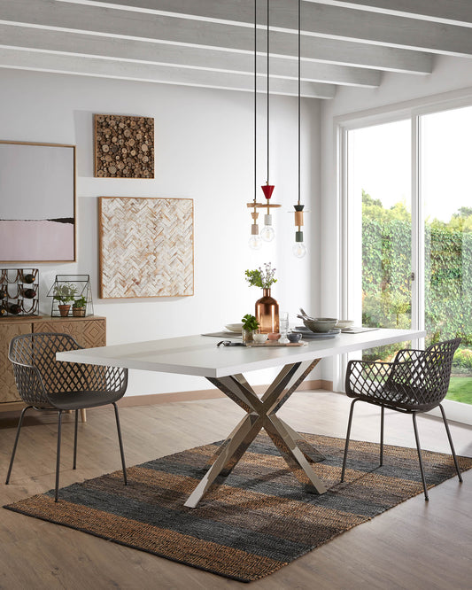 Table Argo 160 x 100 cm mélamine blanc et pieds en acier inoxydable