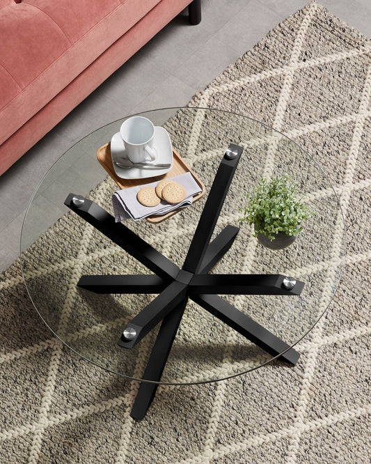 Table basse Argo en verre et pieds en acier noir Ø 82 cm