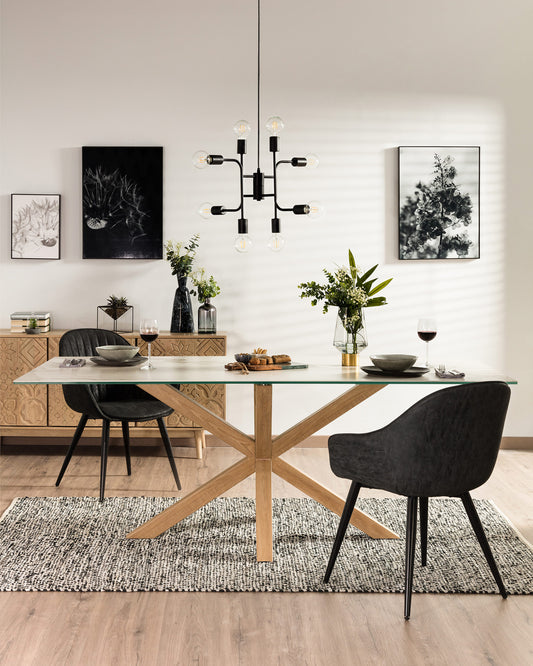 Table Argo en grès cérame blanc et  pieds en acier effet bois 160 x 90 cm