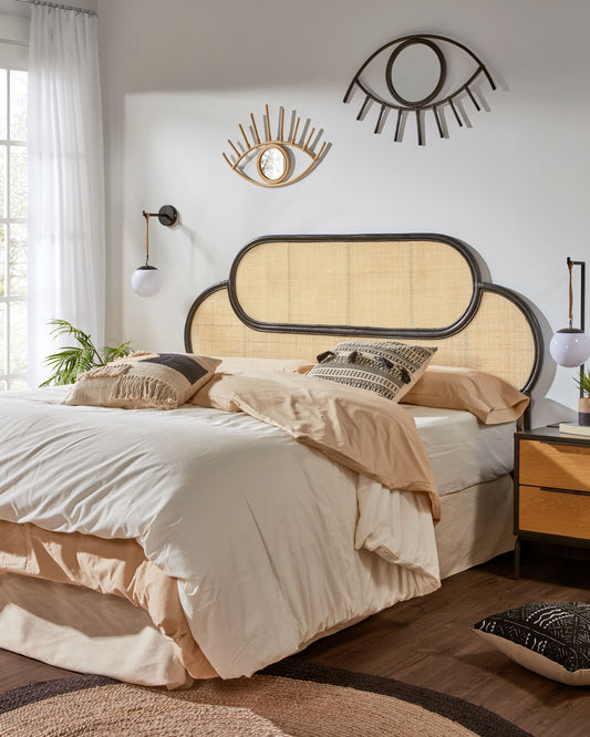 Tête de lit Lalita en rotin avec finition noire pour lit de 160 cm