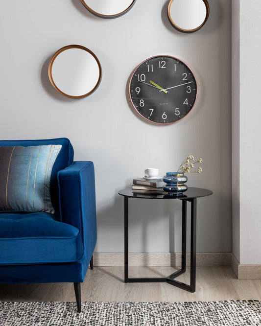 Table d'appoint Raeam en verre trempé et acier finition noire Ø 50 cm