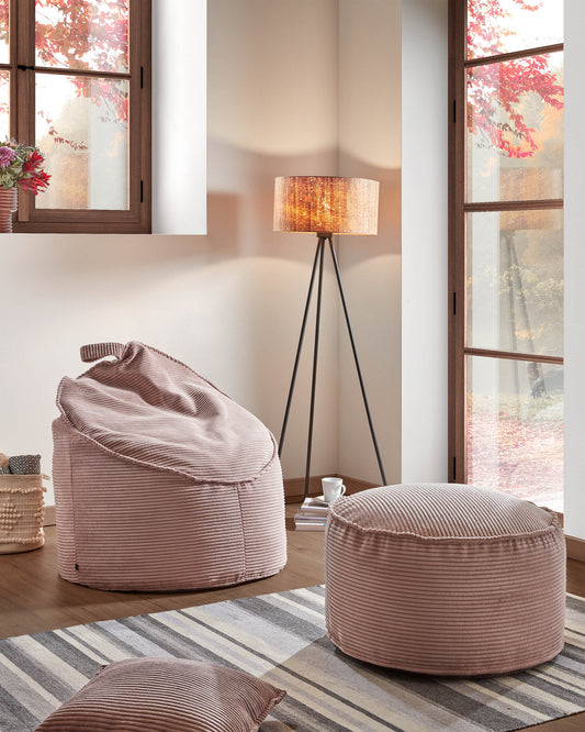 Pouf Wilma velours côtelé grosses côtes rose Ø 80 cm