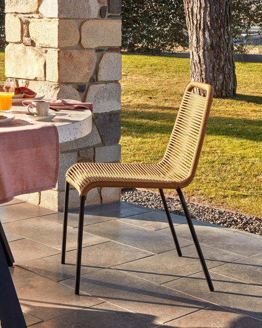 Chaise Lambton en corde marron et acier finition noire