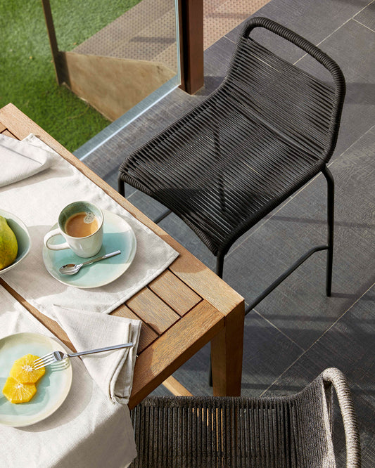 Tabouret Lambton en corde noire et acier finition noire hauteur 62 cm