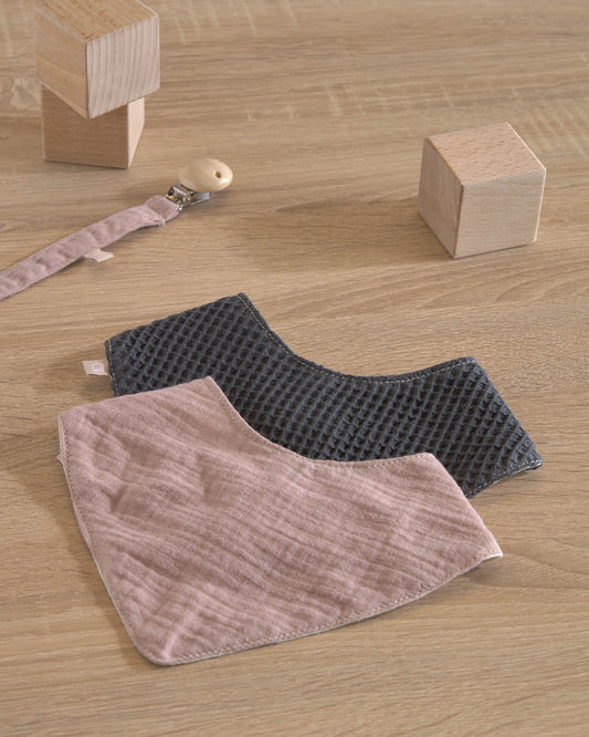 Lot Marinet de 2 bandanas 100% coton bio (GOTS) rose et bleu