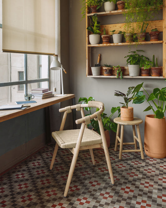 Chaise Majela en bois d'eucalyptus effet chêne et en corde beige FSC 100%