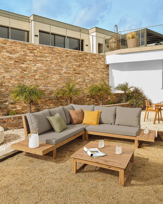 Salon de jardin d’angle Flaviina 5 places et table basse en bois d’acacia FSC 100 %