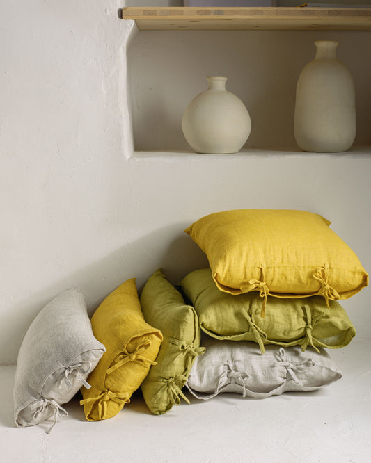 Housse de coussin Tazu 100% lin vert 45 x 45 cm