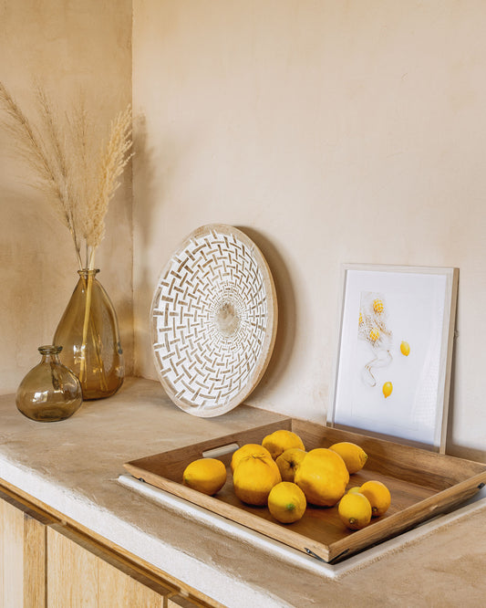 Panneau mural Mely bois de mungur blanc Ø 45 cm