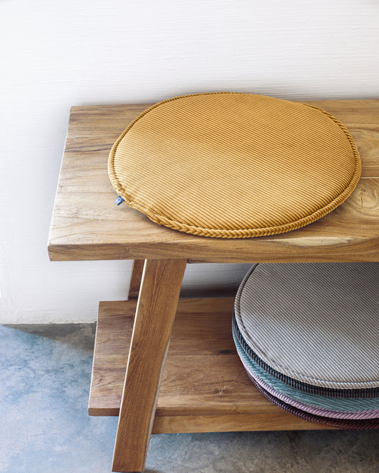 Galette de chaise ronde Sora velours côtelé moutarde Ø 35 cm