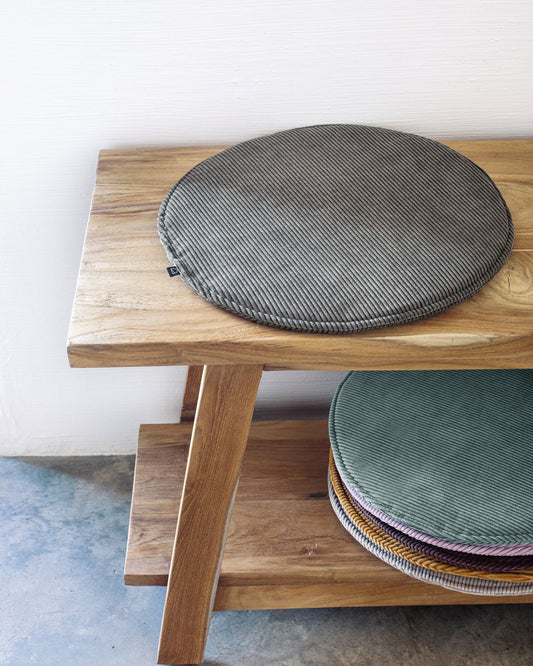 Galette de chaise ronde Sora velours côtelé gris Ø 35 cm