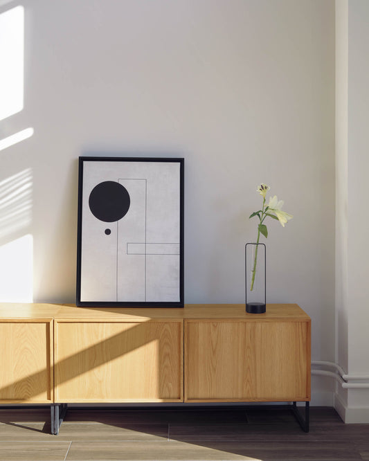 Meuble TV Taiana 2 portes placage de chêne et structure en acier noir 112 x 51 cm