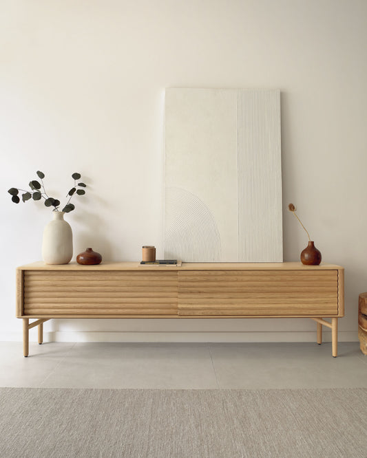 Meuble TV Lenon 2 portes en bois et placage de chêne 200 x 57 cm FSC MIX Credit