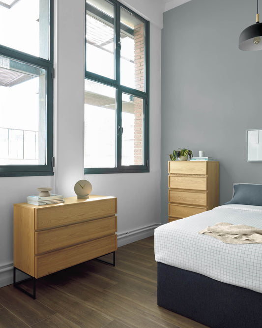 Commode Taiana 100 x 78 cm en bois de chêne contreplaqué et acier finition noire