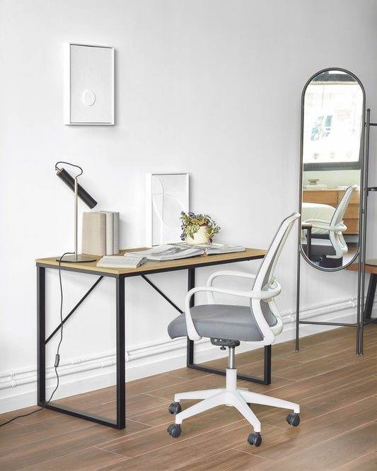 Chaise de bureau Melva grise et pieds en acier blanc
