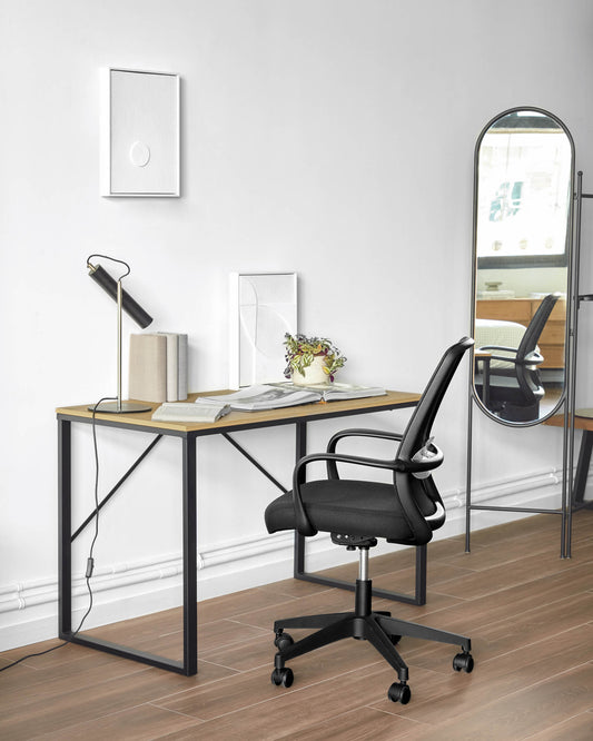 Chaise de bureau Melva noir et pieds en acier noir