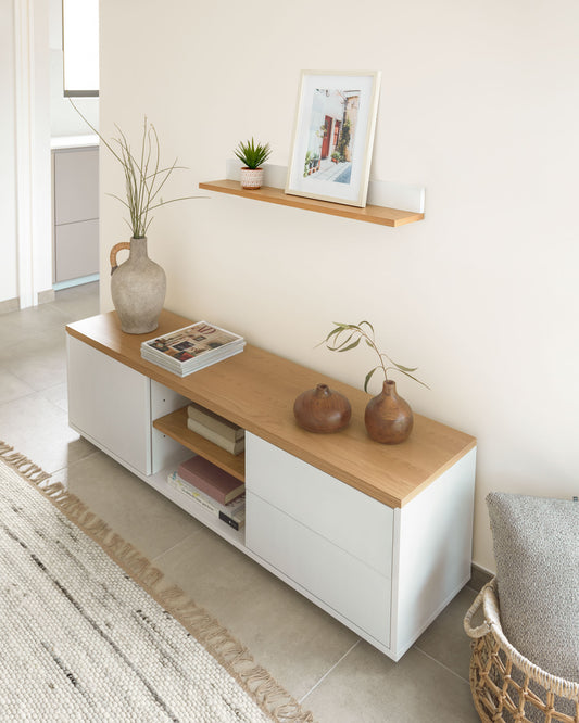 Étagère Abilen en placage de chêne et laqué blanc 80 x 15 cm FSC 100 %
