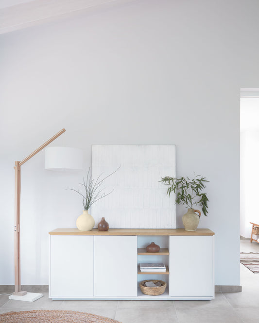 Buffet Abilen 3 portes contreplaqué de chêne et laqué en blanc 180 x 75 cm FSC 100%