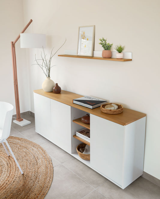 Étagère Abilen en placage de chêne et laqué blanc 120 x 15 cm FSC 100 %