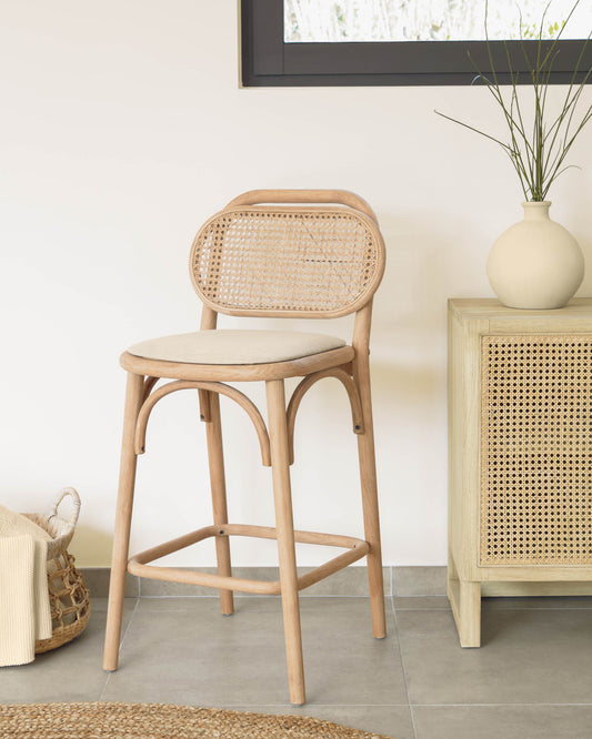 Tabouret Doriane bois de chêne finition naturelle 65 cm siège avec revêtement FSC Mix Credit
