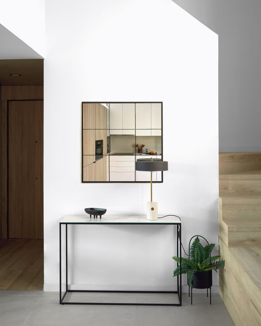 Console Rewena plateau en grès cérame finition Kalos blanc structure en acier 110 x 75 cm