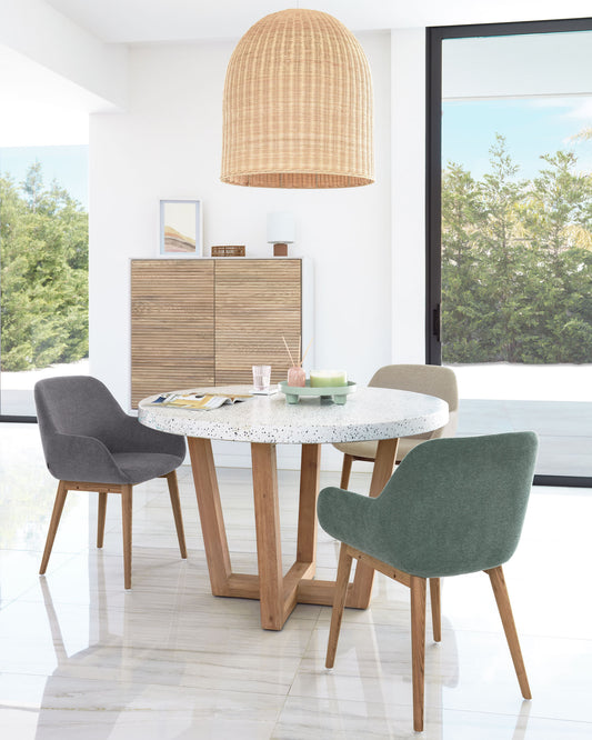 Table ronde Shanelle en terrazzo blanc et bois d'acacia Ø 120 cm