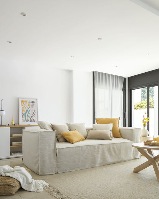 Housse de coussin Blok en lin blanc 45 x 45 cm