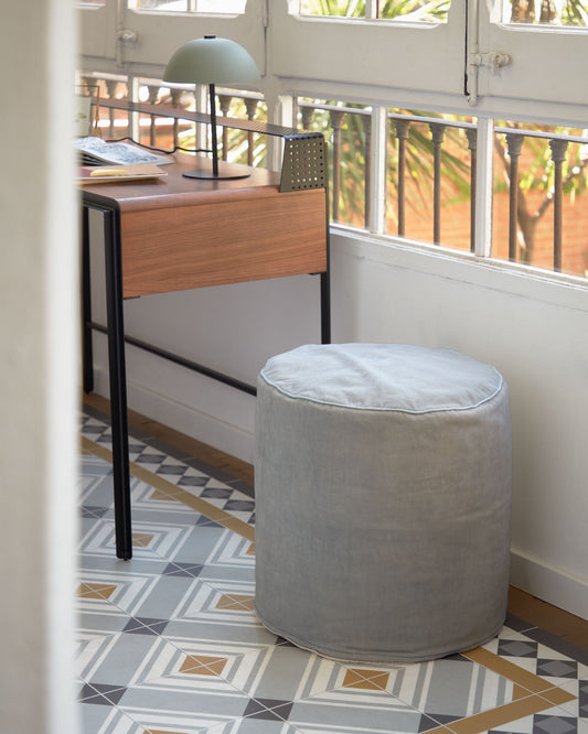 Pouf rond Brunetta en velours turquoise clair Ø 40 cm