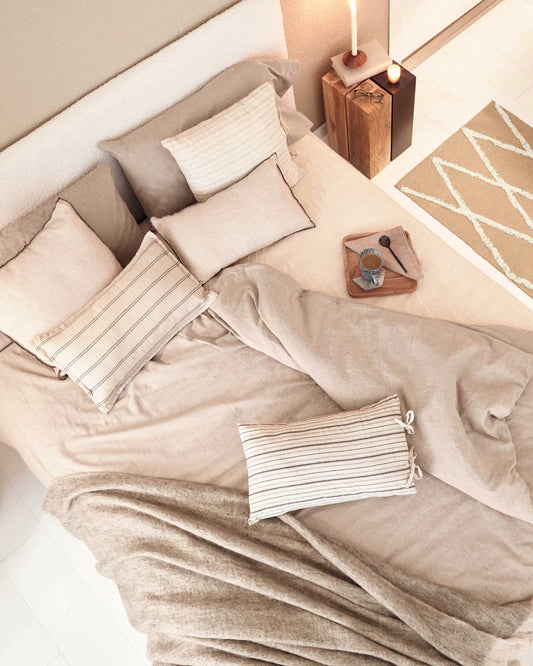 Housse de coussin Etna 100% coton à rayures marron 30 x 50 cm