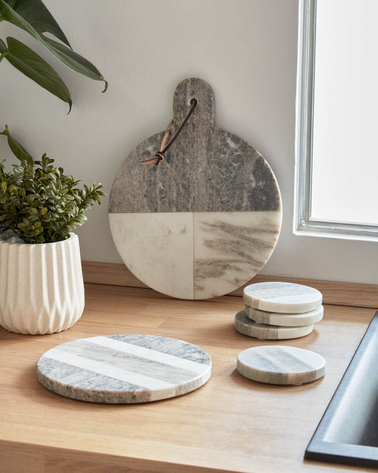 Plateau ronde grande Xamila en marbre multicolore