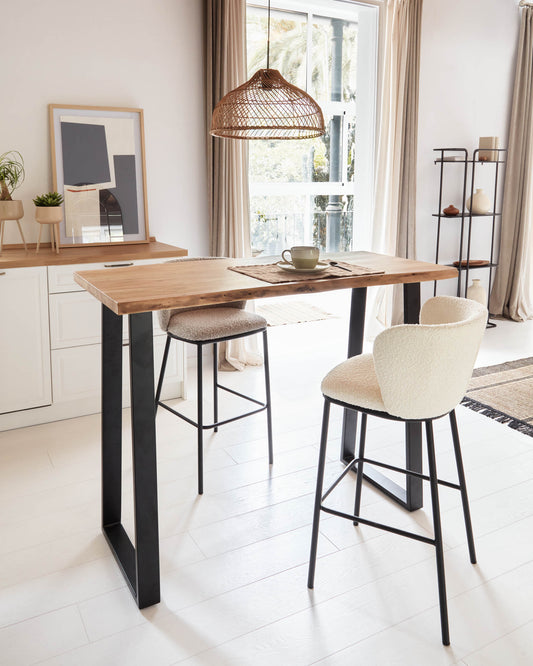 Tabouret Ciselia bouclette blanc et pieds en acier noir hauteur 75 cm FSC Mix Credit