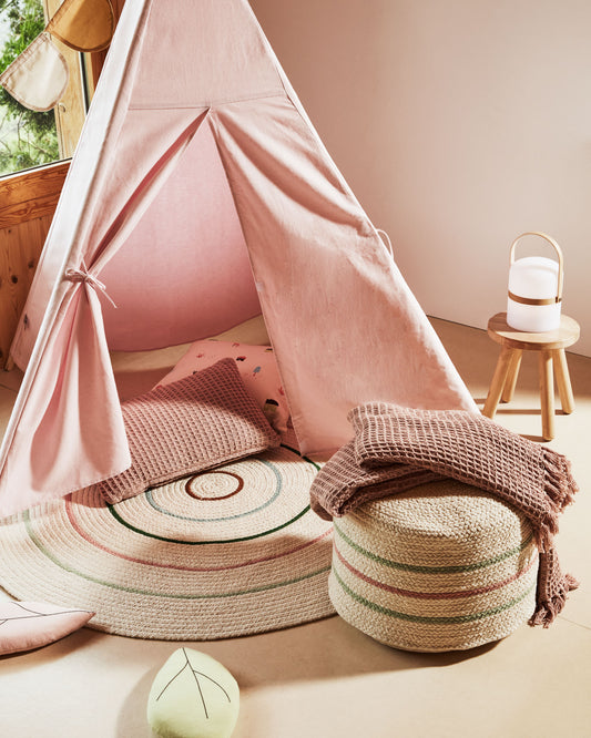 Pouf rond Daiana en coton beige et multicolore Ø 40 cm