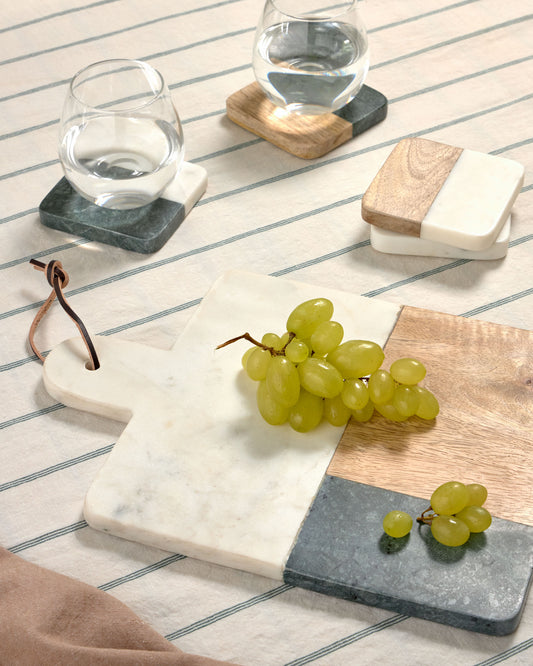 Set Wilmina de 4 dessous de verre en pierre verte et bois