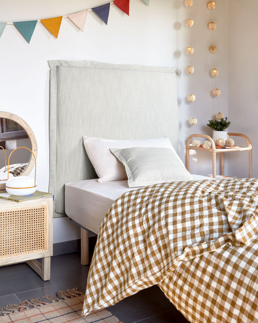 Tête de lit déhoussable Tanit en lin blanc pour lit de 90 cm