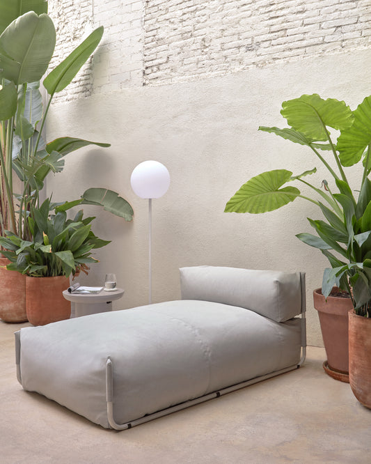 Pouf canapé modulaire extérieur méridienne et dossier Square gris et alu blanc 165 x 101cm