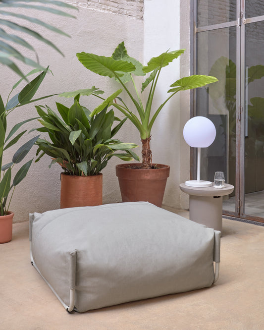 Pouf canapé modulaire Square 100 % extérieur gris clair et aluminium blanc 101 x 101 cm