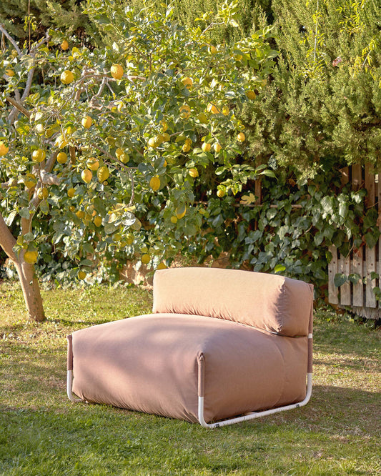 Pouf canapé modulaire extérieur avec dossier Square terracotta aluminium blanc 101x101 cm