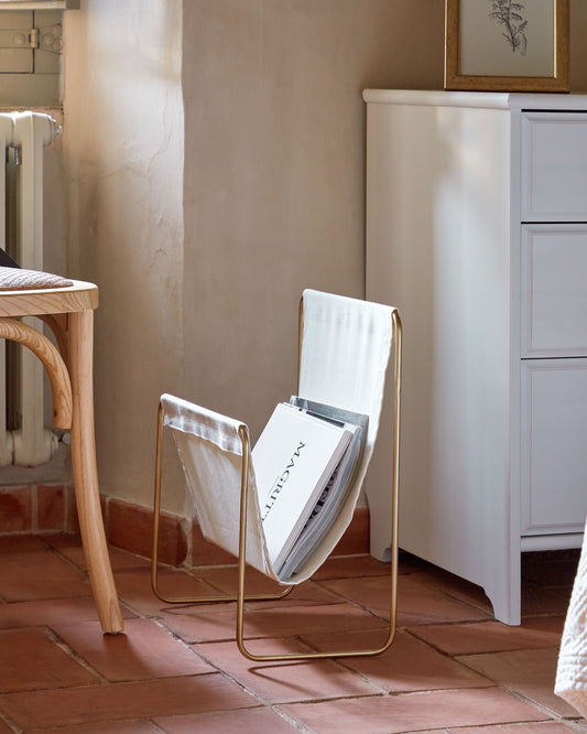 Porte-revues Siana beige et métal doré