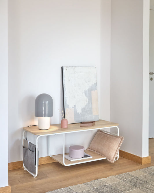 Meuble TV Yamina en mélaminé et acier peint en blanc 110 x 46 cm