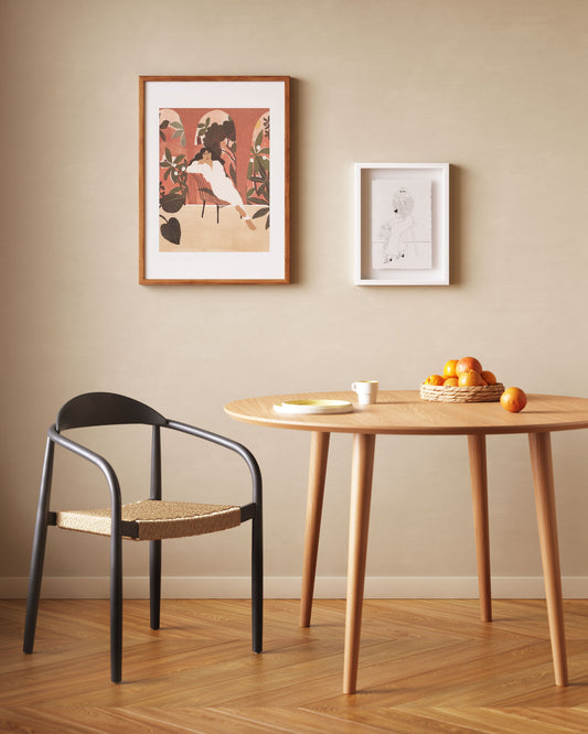 Chaise Nina en bois d'acacia finition noire et corde en papier beige FSC 100%