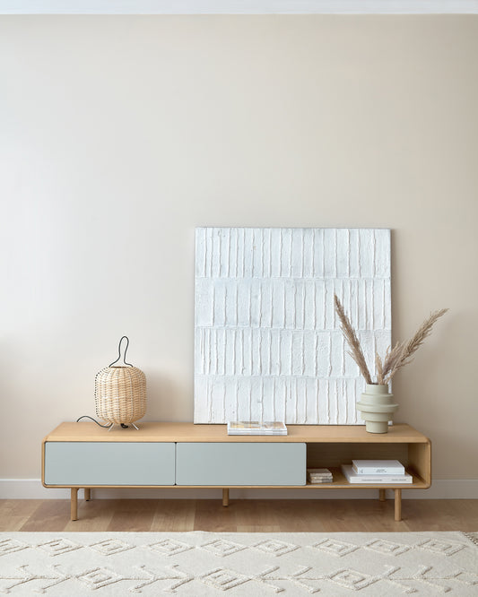 Meuble TV Anielle 2 portes en bois et placage de frêne 180 x 41 cm